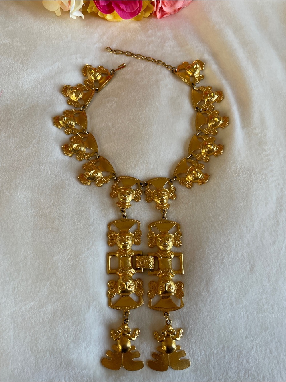 Vintage Kenneth Jay Lane Gold Plated Statement Tribal Mayan Necklace - Picture 3 of 13